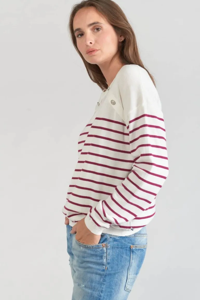 Le Temps des Cerises Pull Mareva Mariniere Prune-Femme Pulls & Sweats & Cardigans