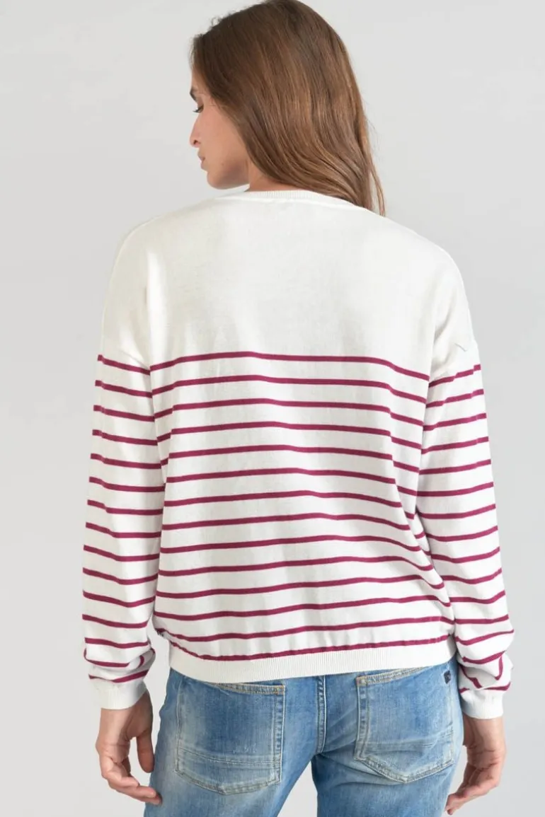 Le Temps des Cerises Pull Mareva Mariniere Prune-Femme Pulls & Sweats & Cardigans