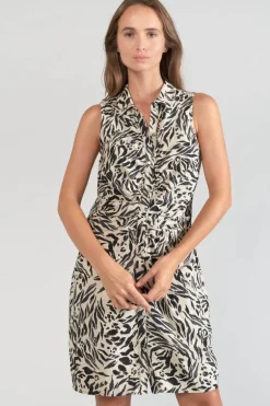 Le Temps des Cerises Robe En Lin Melange Muna A Motif Animalier-Femme Robes