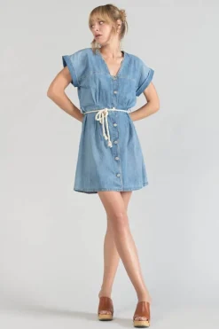 Le Temps des Cerises Robe Eourres En Jeans Bleu-Femme Robes