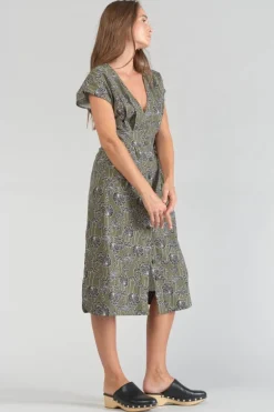 Le Temps des Cerises Robe Longue Croft Kaki A Motif Fleuri-Femme Robes