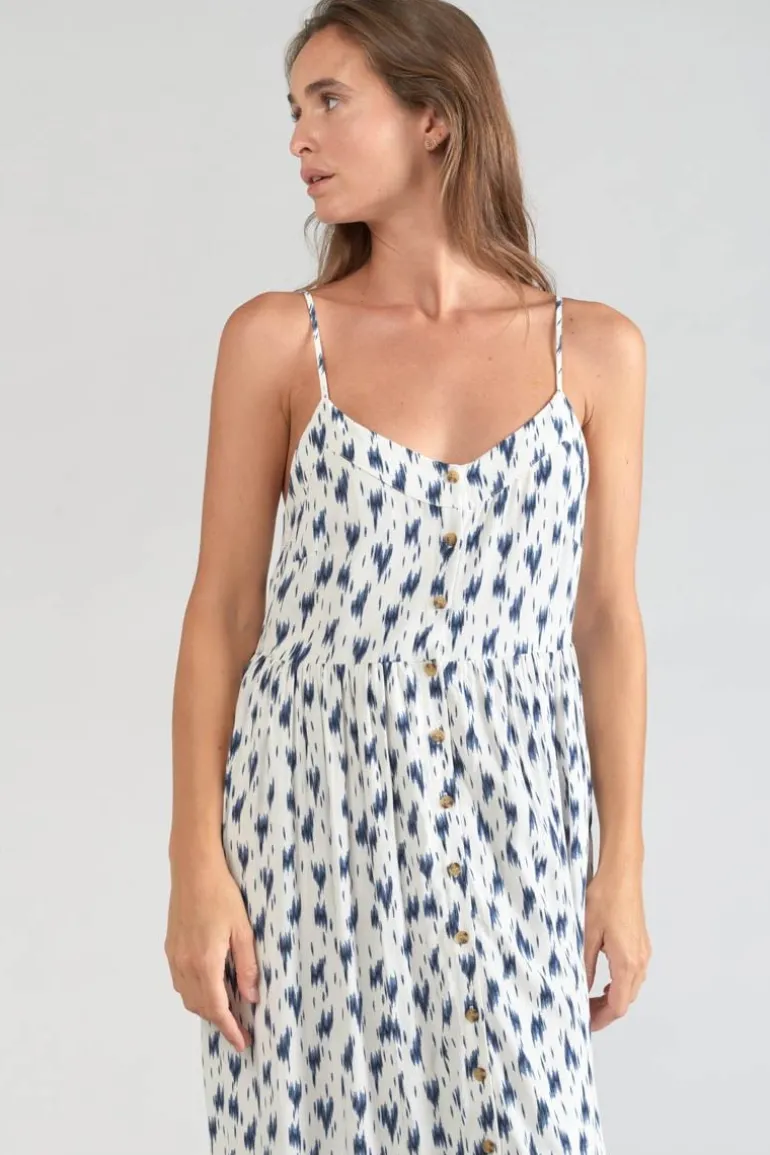 Le Temps des Cerises Robe Longue Evita Tie And Dye Bleu-Femme Robes