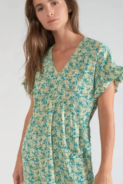 Le Temps des Cerises Robe Tate A Motif Fleuri Vert Et Bleu-Femme Robes