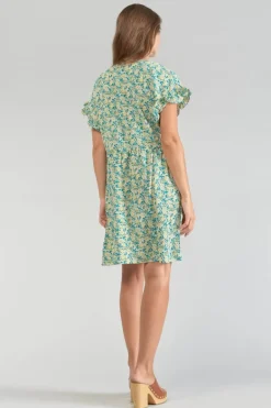 Le Temps des Cerises Robe Tate A Motif Fleuri Vert Et Bleu-Femme Robes