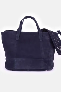 Le Temps des Cerises Sac Astier En Cuir Suede Bleu Nuit-Femme Sacs & Portefeuilles