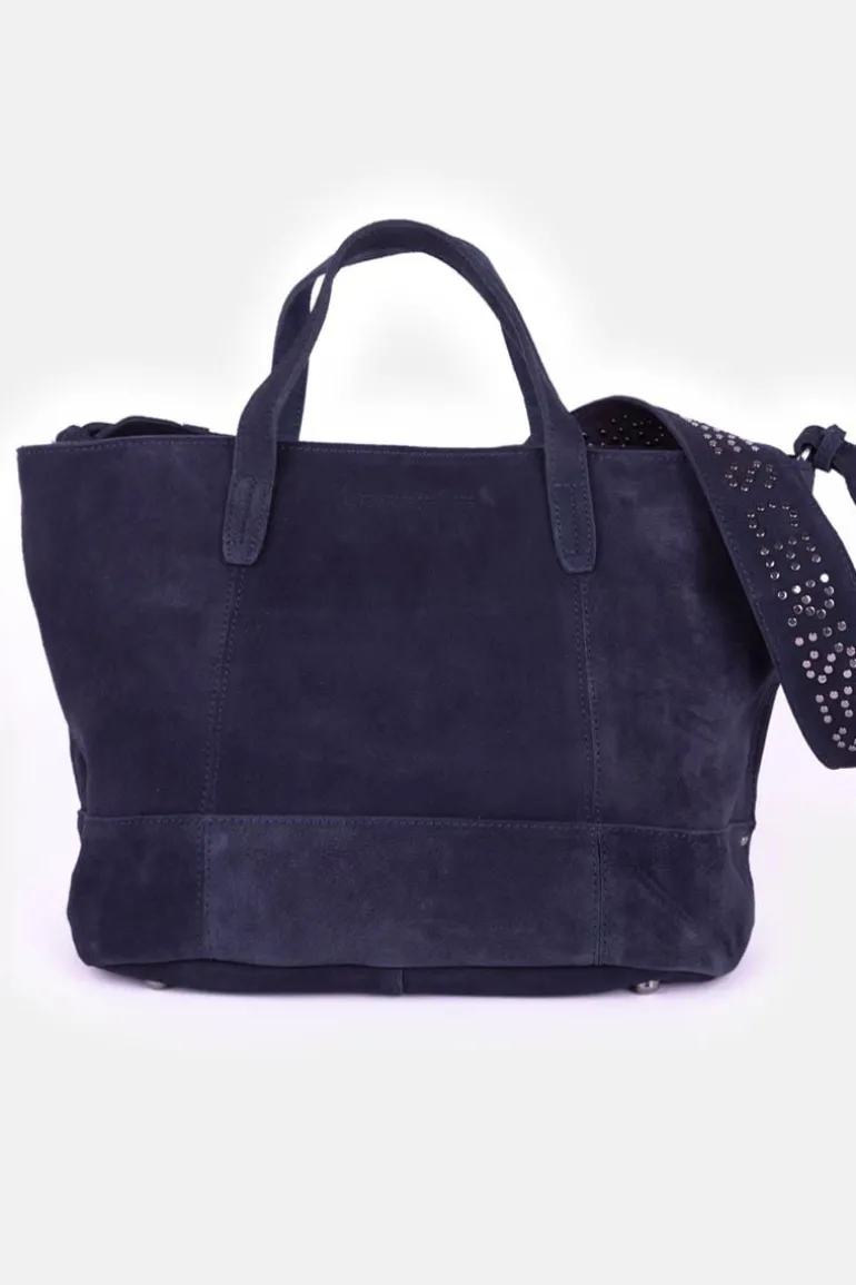 Le Temps des Cerises Sac Astier En Cuir Suede Bleu Nuit-Femme Sacs & Portefeuilles