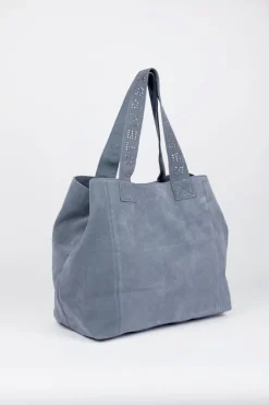 Le Temps des Cerises Sac Cabas Micky En Cuir Suede Bleu Gris-Femme Sacs & Portefeuilles