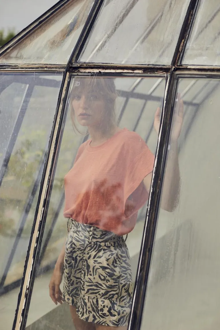 Le Temps des Cerises Short En Lin Melange Lest A Motif Animalier-Femme Shorts & Jupes