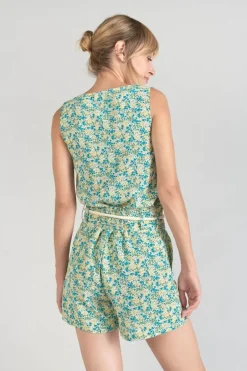 Le Temps des Cerises Short Lamet A Motif Fleuri Vert Et Bleu-Femme Shorts & Jupes