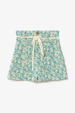 Le Temps des Cerises Short Lamet A Motif Fleuri Vert Et Bleu-Femme Shorts & Jupes