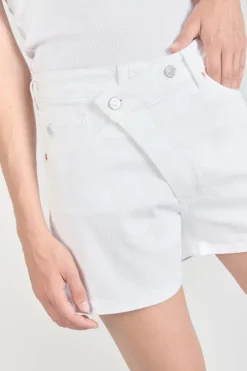 Le Temps des Cerises Short Mosta En Jeans Blanc A Fermeture Asymetrique-Femme Coupe Criss Cross