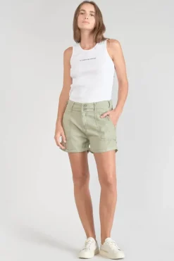 Le Temps des Cerises Short Pagode En Lin Kaki Clair-Femme Shorts & Jupes