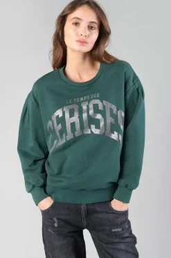 Le Temps des Cerises Sweat Moa Vert Bouteille Imprime-Femme Pulls & Sweats & Cardigans