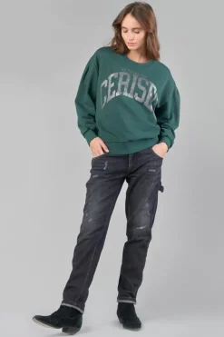 Le Temps des Cerises Sweat Moa Vert Bouteille Imprime-Femme Pulls & Sweats & Cardigans