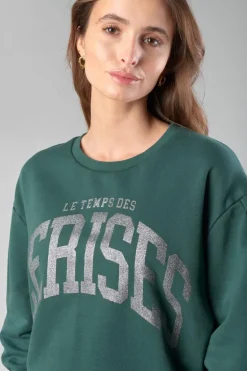 Le Temps des Cerises Sweat Moa Vert Bouteille Imprime-Femme Pulls & Sweats & Cardigans