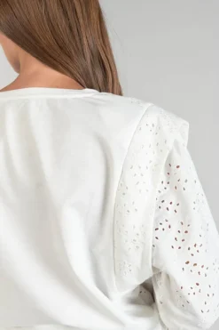 Le Temps des Cerises Sweat Plume Ajoure Blanc-Femme Pulls & Sweats & Cardigans