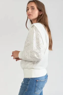 Le Temps des Cerises Sweat Plume Ajoure Blanc-Femme Pulls & Sweats & Cardigans