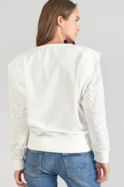 Le Temps des Cerises Sweat Plume Ajoure Blanc-Femme Pulls & Sweats & Cardigans