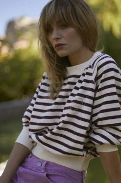 Le Temps des Cerises Sweatshirt Koa Mariniere Prune-Femme Pulls & Sweats & Cardigans