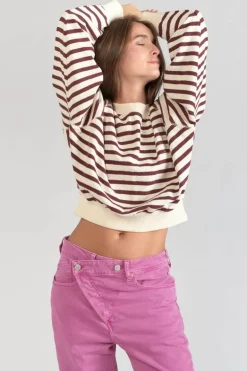 Le Temps des Cerises Sweatshirt Koa Mariniere Prune-Femme Pulls & Sweats & Cardigans