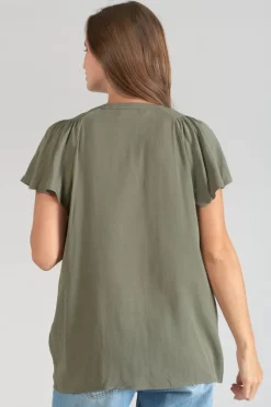 Le Temps des Cerises Top Aube En Tencel Kaki-Femme Tops
