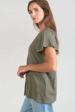 Le Temps des Cerises Top Aube En Tencel Kaki-Femme Tops