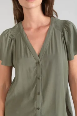 Le Temps des Cerises Top Aube En Tencel Kaki-Femme Tops