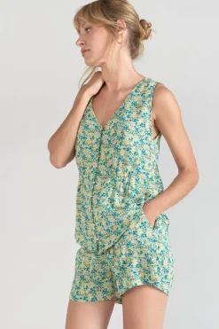 Le Temps des Cerises Top Craig A Motif Fleuri Vert Et Bleu-Femme Tops