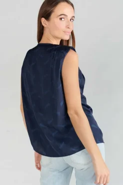 Le Temps des Cerises Top Missou En Jacquard Bleu Marine-Femme Tops