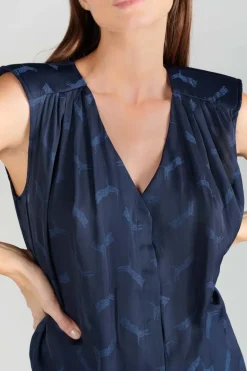Le Temps des Cerises Top Missou En Jacquard Bleu Marine-Femme Tops