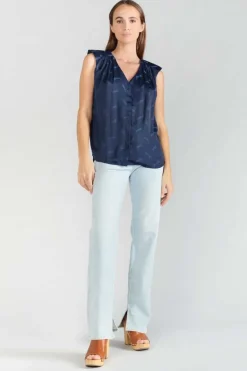 Le Temps des Cerises Top Missou En Jacquard Bleu Marine-Femme Tops