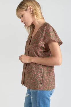 Le Temps des Cerises Top Norine Kaki A Motif Fleuri-Femme Tops