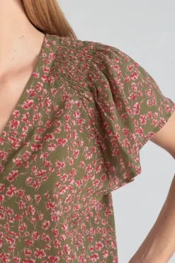 Le Temps des Cerises Top Norine Kaki A Motif Fleuri-Femme Tops
