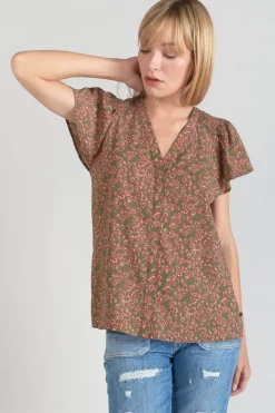 Le Temps des Cerises Top Norine Kaki A Motif Fleuri-Femme Tops