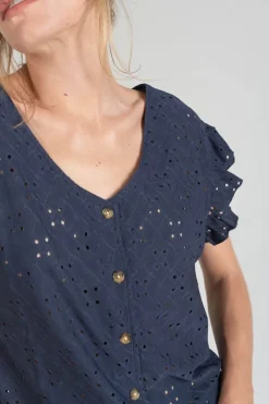 Le Temps des Cerises Top Pedrina Ajoure Bleu Marine-Femme Tops