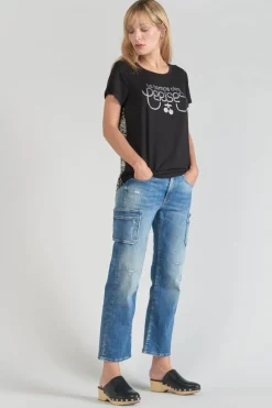 Le Temps des Cerises T-Shirt Bi-Matiere Domi Noir Imprime-Femme T-Shirts & Débardeurs