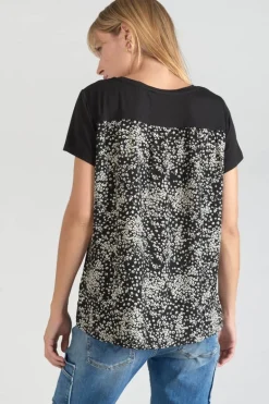 Le Temps des Cerises T-Shirt Bi-Matiere Domi Noir Imprime-Femme T-Shirts & Débardeurs