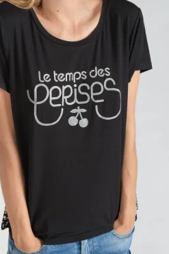 Le Temps des Cerises T-Shirt Bi-Matiere Domi Noir Imprime-Femme T-Shirts & Débardeurs
