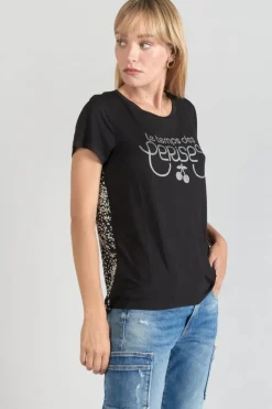 Le Temps des Cerises T-Shirt Bi-Matiere Domi Noir Imprime-Femme T-Shirts & Débardeurs
