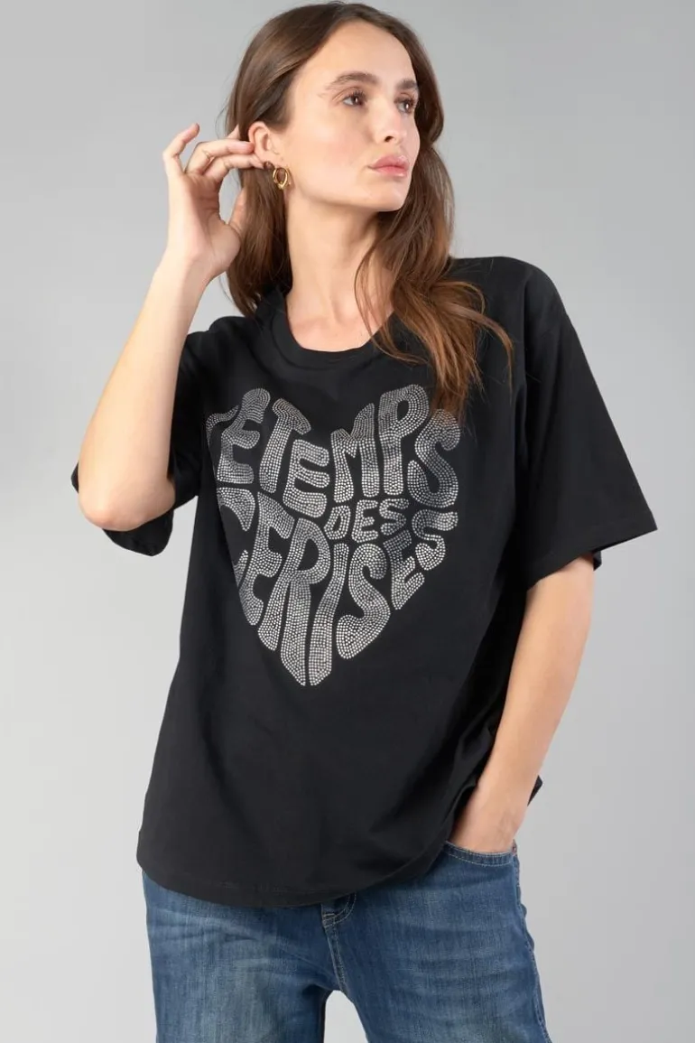 Le Temps des Cerises T-Shirt Oraya Noir A Strass-Femme T-Shirts & Débardeurs