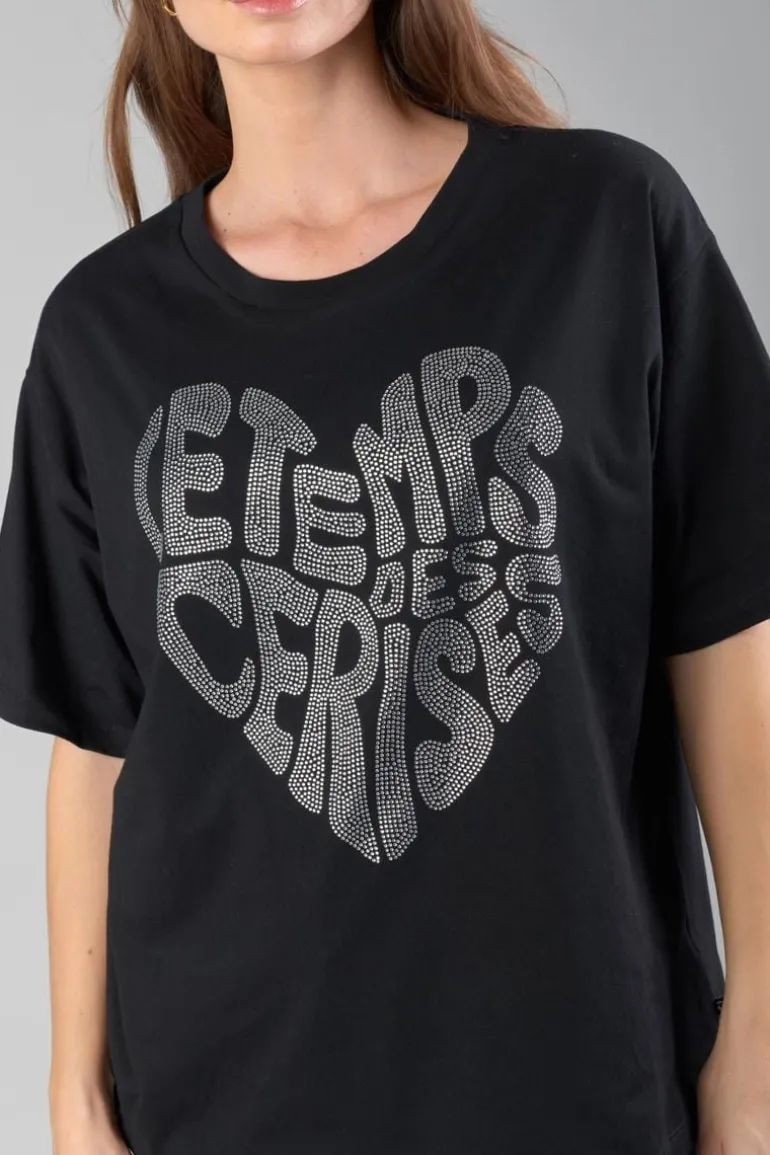 Le Temps des Cerises T-Shirt Oraya Noir A Strass-Femme T-Shirts & Débardeurs