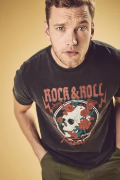 Le Temps des Cerises T-Shirt Stipe Gris Delave Imprime-Homme T-Shirts & Polos