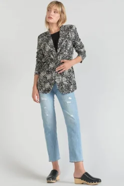 Le Temps des Cerises Veste Blazer Urielle A Motif Fleuri Noir Et Blanc-Femme Vestes & Blousons