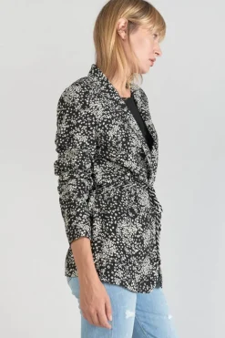 Le Temps des Cerises Veste Blazer Urielle A Motif Fleuri Noir Et Blanc-Femme Vestes & Blousons
