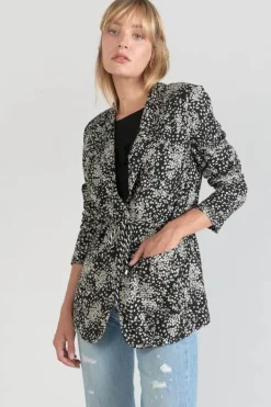 Le Temps des Cerises Veste Blazer Urielle A Motif Fleuri Noir Et Blanc-Femme Vestes & Blousons