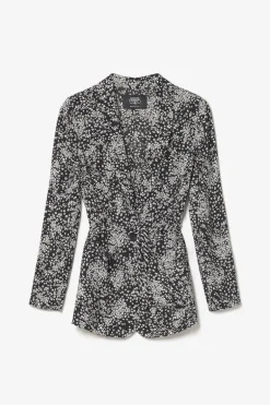 Le Temps des Cerises Veste Blazer Urielle A Motif Fleuri Noir Et Blanc-Femme Vestes & Blousons