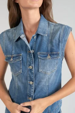Le Temps des Cerises Veste Sans Manches Galinat En Jeans Bleu-Femme Chemises Et Vestes