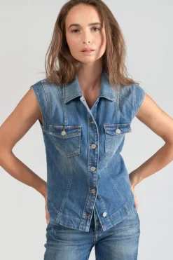 Le Temps des Cerises Veste Sans Manches Galinat En Jeans Bleu-Femme Chemises Et Vestes
